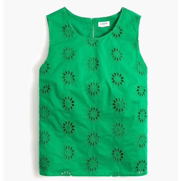 J.Crew Eyelet Shell Tank Top SZ M Dublin Green Lined Sleeveless Crew Neck Cotton - Picture 2 of 8